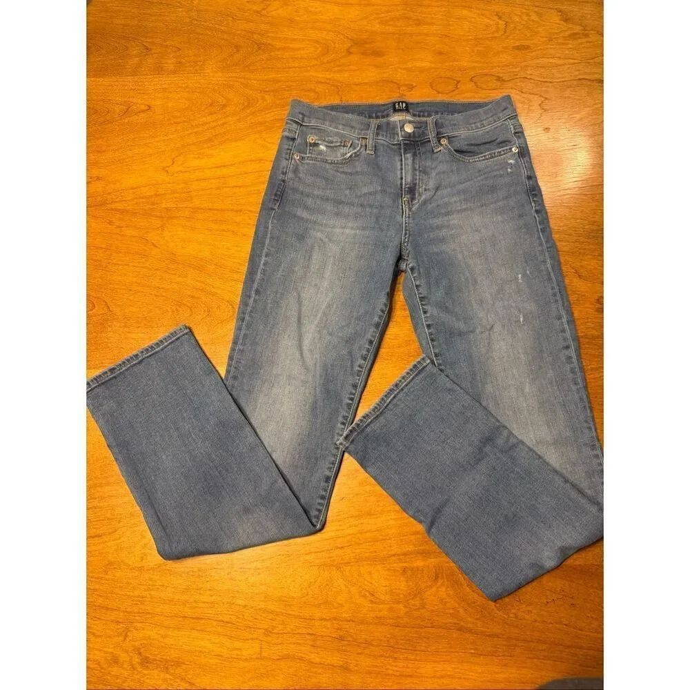 GAP Women's Zip Fly Classic Straight Leg Stretch Denim Jeans Blue Size 6/28R
